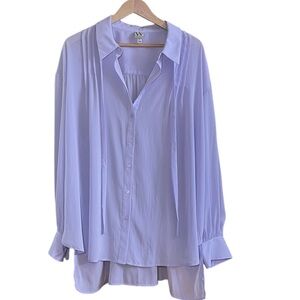 Lavender Women's Button up‎ blouse w/ bowtie Front Sz. 3X